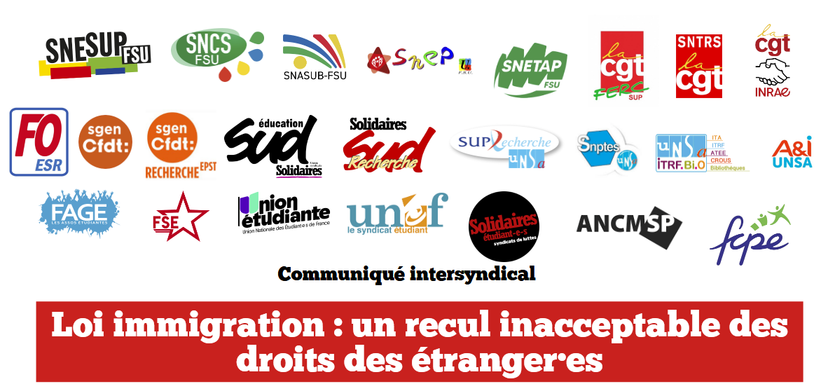 Communiqué intersyndical   Loi immigration : un recul inacceptable des droits des étranger·es