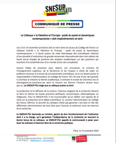 Le colloque "La Palestine et l'Europe" doit se tenir