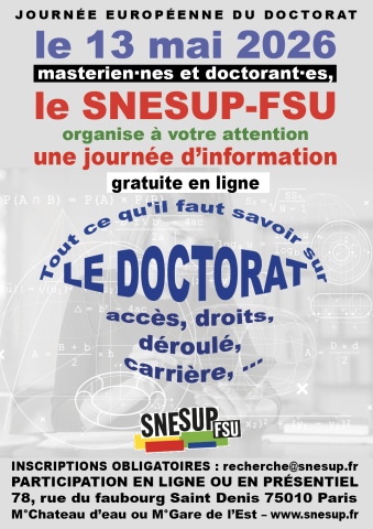 le 13 mais 2026, journée européenne du doctorat au SNESUP