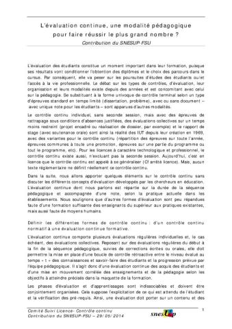 L’évaluation continue, une modalité pédagogique pour faire réussir le plus grand nombre ? 