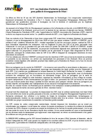 IUT : une fondation d’initiative patronale pour pallier le désengagement de l'Etat !