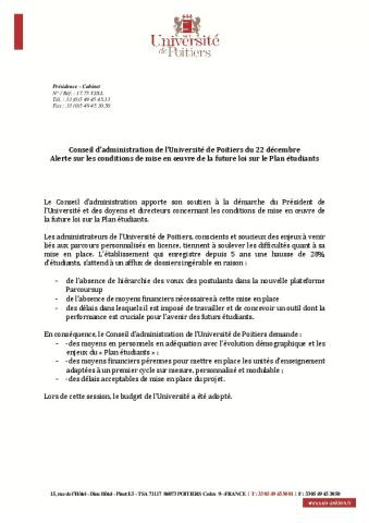 Université de Poitiers : Motion du CA