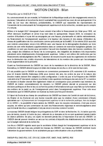 CNESER : Motion Bilan