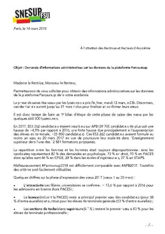 LE SNESUP-FSU ÉCRIT AUX RECTEURS ET RECTRICES D'ACADÉMIE