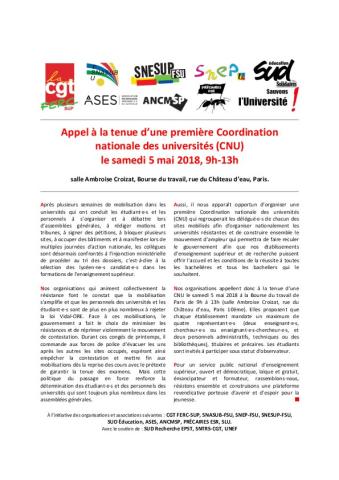 5 mai : Appel à la tenue d’une première Coordination nationale des universités (CNU) 