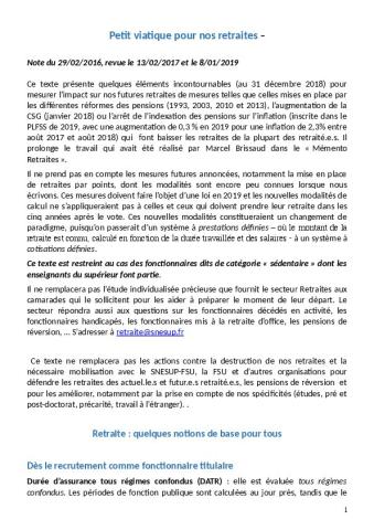 Petit viatique pour nos retraites, infos pratiques - Revu le 8 janvier 2019