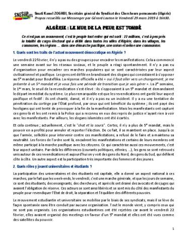 Algérie Le mur de la peur est tombé !