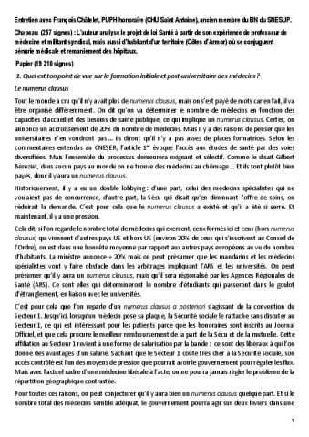 Entretien avec  François-Patrick Châtelet, PUPH honoraire (CHU Saint-Antoine)