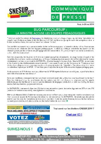 BUG PARCOURSUP : LA MINISTRE ACCUSE LES ÉQUIPES PÉDAGOGIQUES - CP du 20 mai 2019