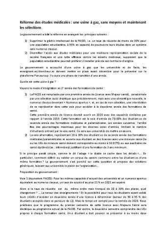 Réforme des études médicales : une usine à gaz, sans moyens et maintenant les sélections, Par Michelle Lauton, Jacques Haiech, Marie-Bénédicte Romond et Vincent Peyrot - 4 janvier 2020