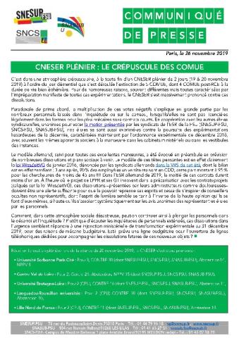 CNESER PLÉNIER : LE CRÉPUSCULE DES COMUE - CP du 26 novembre 2019