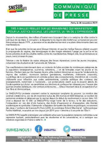 TIRS À BALLES RÉELLES SUR LES IRANIEN·NES QUI MANIFESTENT POUR LA JUSTICE SOCIALE, LES LIBERTÉS, LA FIN DE L’OPPRESSION ! - CP du 26 novembre 2019