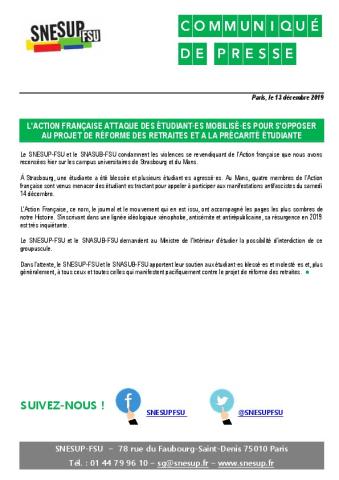 L'Action Française attaque des étudiant·es mobilisé·es pour s'opposer au projet de réforme des retraites et à la précarité étudiante - CP du 13 décembre 2019
