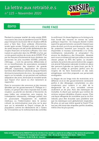 La Lettre aux retraité.e.s n° 125 - Novembre 2020