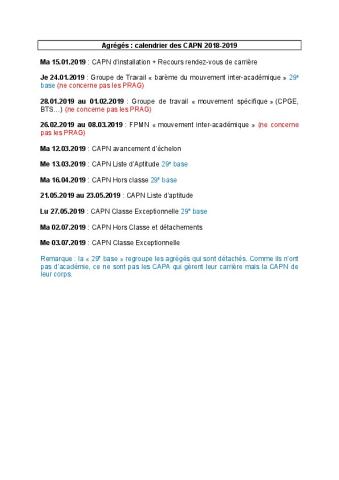 AGREGES : CALENDRIER DES CAPN 2018-2019