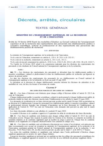 Documents officiels pour l'organisation des élections CNESER 2019
