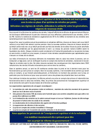 Défendons nos régimes de retraite, défendons la solidarité entre les générations et exigeons de nouveaux droits - Appel intersyndical du 17 septembre 2019
