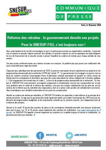 Réforme des retraites : le gouvernement dévoile ses projets.  Pour le SNESUP-FSU, c’est toujours non !
