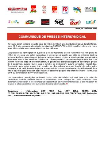 Communiqué de presse intersyndical du 12 février 2020
