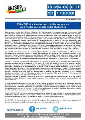 EXAMENS - La Ministre doit clarifier ses propos vis à vis des personnels et des étudiant·es - CP du 24 avril 2020