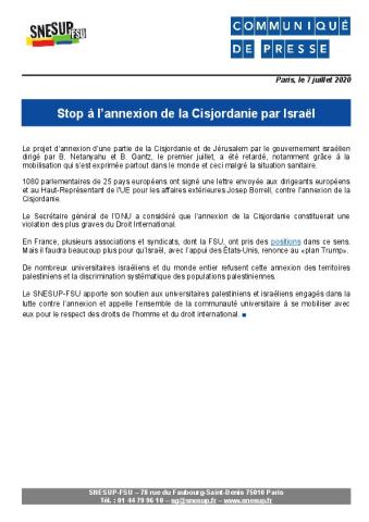Stop à l’annexion de la Cisjordanie par Israël