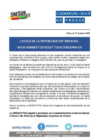L'Ecole de la république est menacée : nous sommes toutes et tous concerné·es - Communiqué du 17 octobre 2020