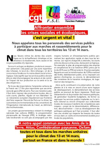 Affronter ensemble les crises sociales et écologiques, c'est urgent et vital ! - Appel unitaire du 10 mars 2020