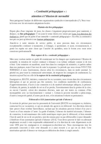 « Continuité pédagogique » : attention à l’illusion de normalité - Communiqué intersyndical de l'Université Claude Bernard Lyon 1, 6 avril 2020