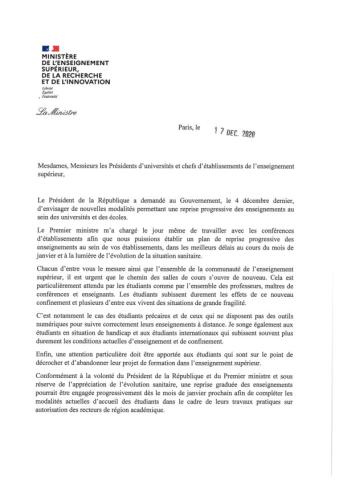 Circulaire Rentrée janvier 2021 MESRI/DGESIP