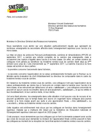 Absence de 3e RV de carrière : le SNESUP écrit au ministère pour demander une voie de recours
