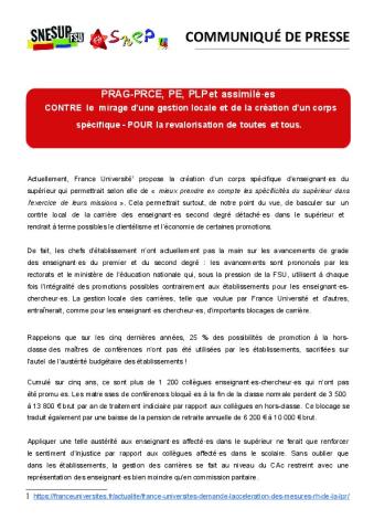 PRAG-PRCE, PE, PLP et assimilé·es CONTRE le mirage d’une gestion locale et de la création d’un corps spécifique - POUR la revalorisation de toutes et tous.