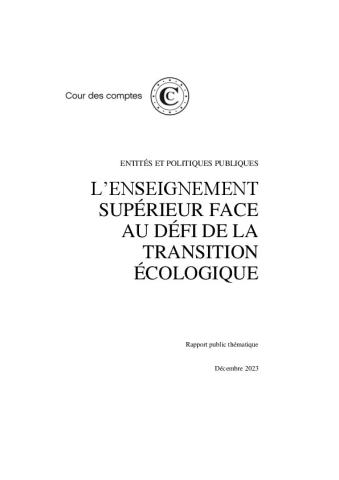 Cour des comptes - l'ESR face au défi de la transition écologique