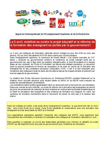 Le 2 avril, mobilisé·es contre le projet éducatif et la réforme de la formation des enseignant·es portés par le gouvernement ! Appel intersyndical du 28 mars 2024