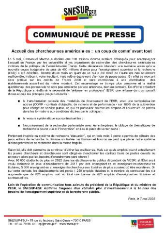 Accueil des chercheurs américain·es :  un coup de com’ avant tout