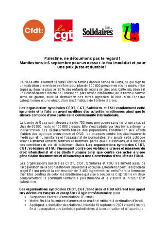 Palestine, ne détournons pas le regard ! Manifestons le 6 septembre pour un cessez-le-feu immédiat et pour une paix juste et durable !