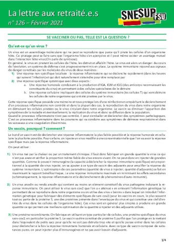 La Lettre aux retraité.e.s n° 126 - Février 2021