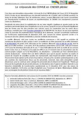 CNESER 19 et 20/11/2019 - Le crépuscule des COMUE (votes)