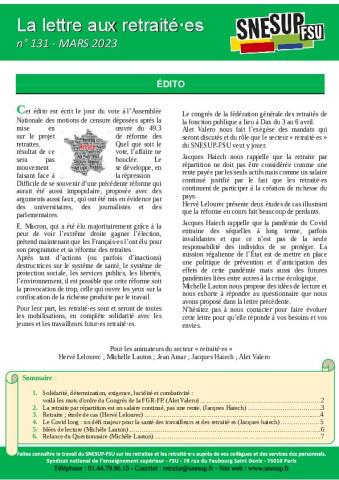 La lettre aux retraité.e.s n° 131 - Mars 2023