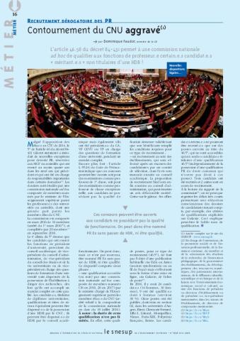 Recrutement dérogatoire des PR : contournement du CNU aggravé/N° 656 JUIN 2017