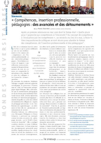 Séminaire : "compétences, insertion professionnelle, pédagogies : des avancées et des détournements"/N° 656 JUIN 2017