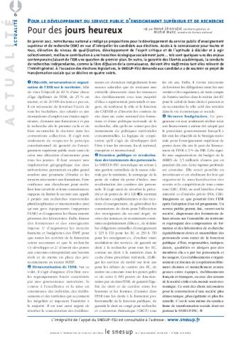 Pour le développement du service public d'enseignement supérieur et de recherche : pour des jours heureux/N° 656 JUIN 2017