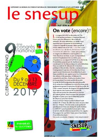 Supplément au mensuel de septembre 2019 n° 677 : spécial congrès de la FSU