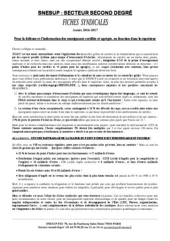 Fiches syndicales 2016-2017 et notes ministérielles