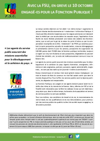 AVEC LA FSU, EN GREVE LE 10 OCTOBRE, ENGAGÉ.E.S POUR LA FONCTION PUBLIQUE ! 