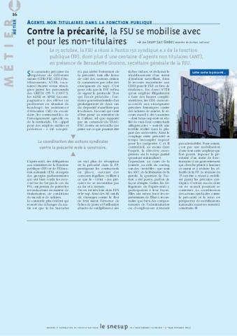 AGENTS NON TITULAIRES DANS LA FONCTION PUBLIQUE : Contre la précarité, la FSU se mobilise avec et pour les non-titulaires - Jean-Luc Godet - N° 640 DECEMBRE 2015