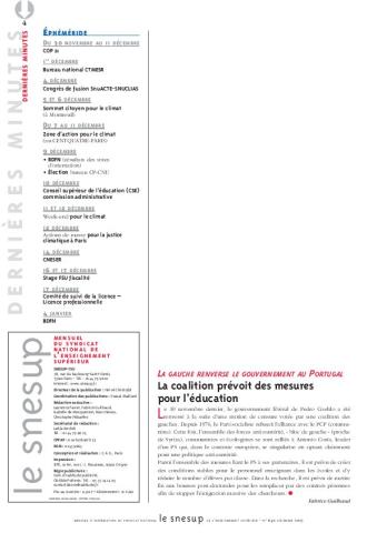 LA GAUCHE RENVERSE LE GOUVERNEMENT AU PORTUGAL : La coalition prévoit des mesures pour l’éducation - Fabrice Guilbaud - N° 640 DECEMBRE 2015