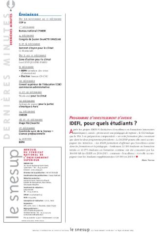 PROGRAMME D’INVESTISSEMENT D’AVENIR IDEFI, pour quels étudiants ? - Marc Neveu - N° 640 DECEMBRE 2015