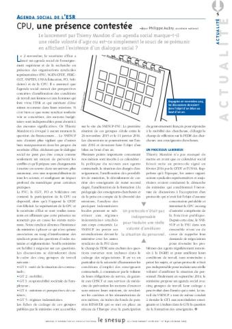 AGENDA SOCIAL DE L’ESR CPU, une présence contestée - Philippe Aubry - N° 640 DECEMBRE 2015