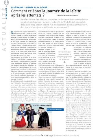 9 DÉCEMBRE : JOURNÉE DE LA LAÏCITÉ / Comment célébrer la Journée de la laïcité après les attentats ? - Isabelle de Mecquenem - N° 640 DECEMBRE 2015