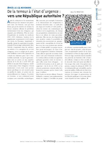 APRÈS LE 13 NOVEMBRE : De la terreur à l’état d’urgence : vers une République autoritaire ? - La rédaction - N° 640 DECEMBRE 2015